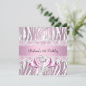 21. Geburtstag Party Pink White Zebra Diamond Einladung (Stehend Vorderseite)