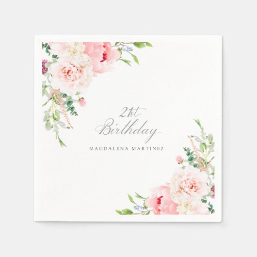 21. Geburtstag Party Rosa Bläserner Cocktail Serviette (Vorderseite)