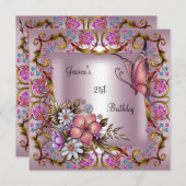 21. Geburtstag Party Rosa Blütenschmetterling Einladung (Vorne/Hinten)