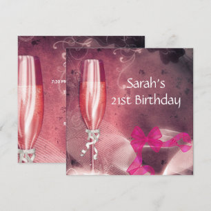 21. Geburtstag Party Rosa Champagner Glas Bogen 2 Einladung
