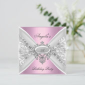 21. Geburtstag Party Rosa Elegant Silberweiß Einladung (Stehend Vorderseite)