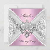21. Geburtstag Party Rosa Elegant Silberweiß Einladung (Vorderseite)