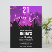 21. Geburtstag Party Rosa Neon Einladung (Stehend Vorderseite)
