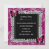 21. Geburtstag Party Rosa Schwarze Schmetterlinge Einladung (Rückseite)