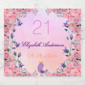 21. Geburtstag Party Rosa violette Blüten rot Schaumweinetikett (Einzelnes Label)