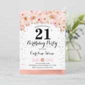 21. Geburtstag Party - Rose Gold Blume Einladung (Stehend Vorderseite)