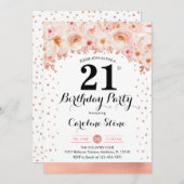 21. Geburtstag Party - Rose Gold Blume Einladung (Vorne/Hinten)