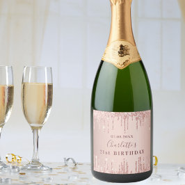 21. Geburtstag Party Rose Gold Glitzer Monogramm Schaumweinetikett