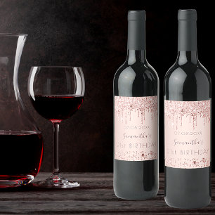 21. Geburtstag Party Rose Gold Glitzer Rosa Sterne Weinetikett