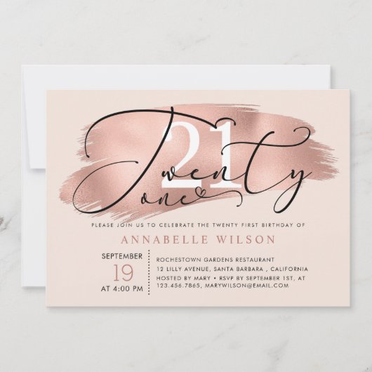 21. Geburtstag Party Rose Gold & Pink Foto Einladung (Vorderseite)