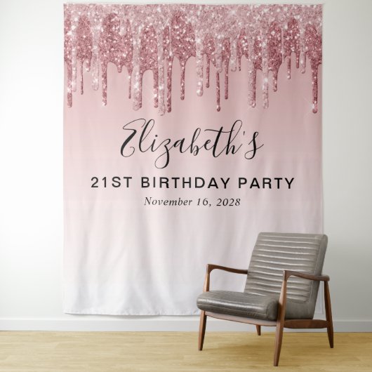 21. Geburtstag Party Rose Gold Pink Glitzer Wandteppich (Beispiel)