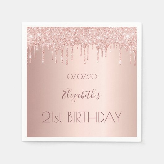 21. Geburtstag Party Rose Gold Tropfen Serviette (Vorderseite)