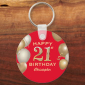 21. Geburtstag Party Rot und Gold Ballons Schlüsselanhänger (Vorderseite)