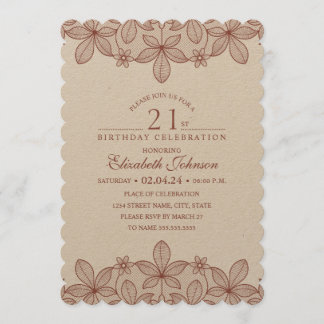 21. Geburtstag Party Rustic Lace Kraft Paper Einladung