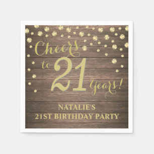 21. Geburtstag Party Rustic Wood and Gold Diamond Serviette
