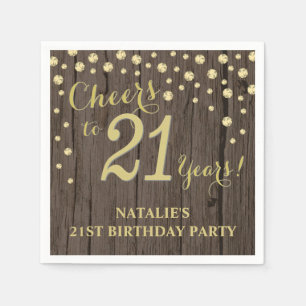 21. Geburtstag Party Rustic Wood und Gold Diamond  Serviette