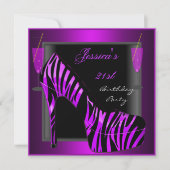 21. Geburtstag Party Schuhe Lila Black Zebra Einladung (Vorderseite)