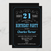 21. Geburtstag Party - Schwarz Blau Einladung (Vorne/Hinten)