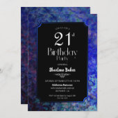 21. Geburtstag Party Schwarz mit blauer Grenze Einladung (Vorne/Hinten)