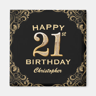 21. Geburtstag Party Schwarz und Gold Glitzer Rahm Magnet