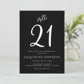 21. Geburtstag Party Schwarz-Weiß Einladung (Stehend Vorderseite)