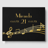 21. Geburtstag Party schwarze Gold Musiknoten Gästebuch (Vorderseite)