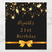 21. Geburtstag Party schwarze Goldsterne Weinetikett (Einzelnes Label)