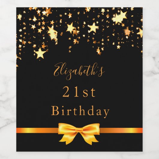 21. Geburtstag Party schwarze Goldsterne Weinetikett (Einzelnes Label)