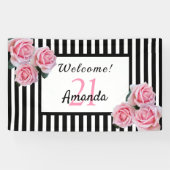 21. Geburtstag Party schwarze Streifen Blumenbezei Banner (Horizontal)