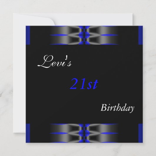 21. Geburtstag Party Schwarzes Blau Einladung Mens (Vorderseite)