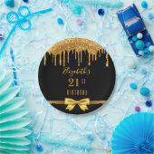 21. Geburtstag Party Schwarzes Gold Glitzer Tropfe Pappteller (Party)