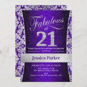 21. Geburtstag Party - Silber Lila Einladung (Vorne/Hinten)