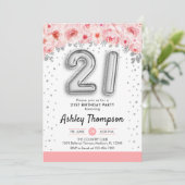 21. Geburtstag Party - Silberballons Einladung (Stehend Vorderseite)