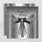 21. Geburtstag Party Silver Black Diamond Bow Einladung (Vorne/Hinten)
