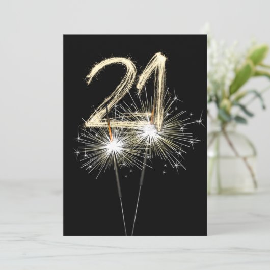 21. Geburtstag Party Sparklers Einladung (Stehend Vorderseite)