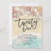 21. Geburtstag Party Summer Beach Starfish Seashel Einladung (Vorderseite)