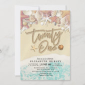 21. Geburtstag Party Summer Beach Starfish Seashel Einladung (Vorderseite)