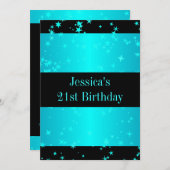 21. Geburtstag Party Türkis Sterne Schwarz & Weiß Einladung (Vorne/Hinten)