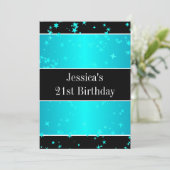 21. Geburtstag Party Türkis Sterne Schwarz & Weiß Einladung (Stehend Vorderseite)