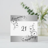 21. Geburtstag Party Weiß Silberschwarz Blüte Einladung (Stehend Vorderseite)