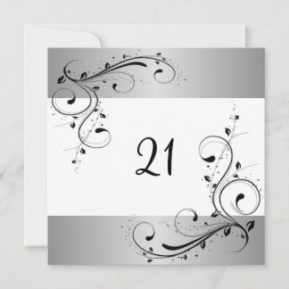 21. Geburtstag Party Weiß Silberschwarz Blüte Einladung
