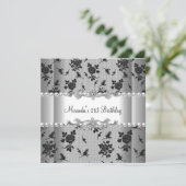 21. Geburtstag Party Weiße Perle Schwarze Spitze Einladung (Stehend Vorderseite)