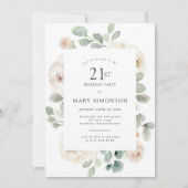 21. Geburtstag Party Weiße Rose Blüte Einladung (Vorderseite)