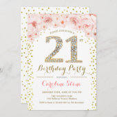 21. Geburtstag Party - Weißes Gold Rosa Einladung (Vorne/Hinten)