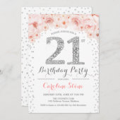 21. Geburtstag Party - Weißes Silberrosa Einladung (Vorne/Hinten)
