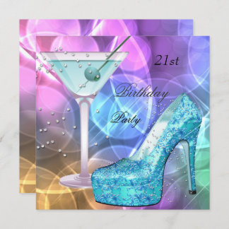 21. Geburtstag Party Weißrosa Aquamarin Martini Sc Einladung