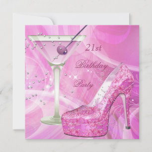 21. Geburtstag Party Weißrosa Martini Schuhe Einladung