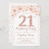 21. Geburtstag Party - Weißrosengold Einladung (Vorne/Hinten)