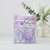 21. Geburtstag Party White Lilac Martini Lila Einladung (Stehend Vorderseite)