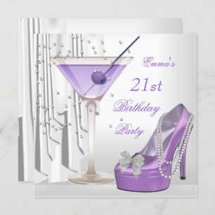 21. Geburtstag Party White Lilac Martini Pearl Sho Einladung